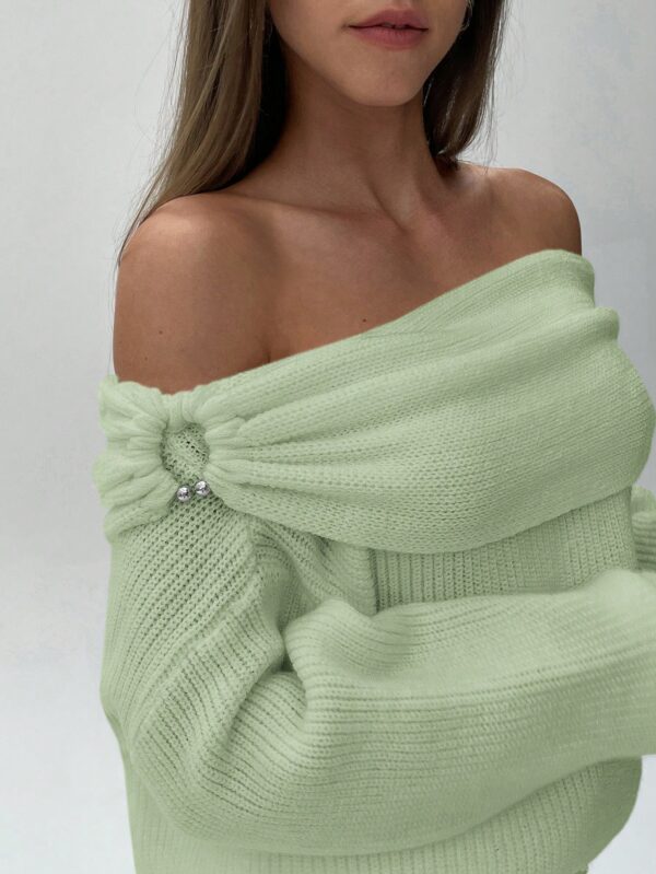 Sweater Elegante de Hombros Descubiertos con Detalle de Anillo - Image 55