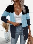 Cardigan Tejido Tricolor con Botones y Cuello en V
