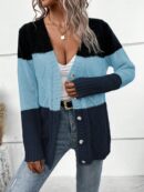 Cardigan Tejido Tricolor con Botones y Cuello en V