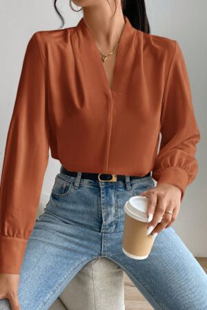 Blusa de Oficina Elegante de Manga Larga con Cuello en V
