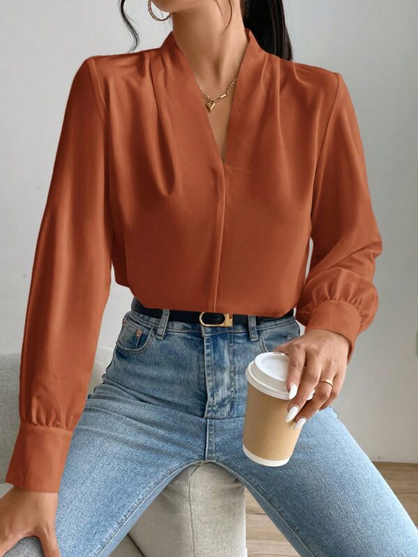 Blusa de Oficina Elegante de Manga Larga con Cuello en V