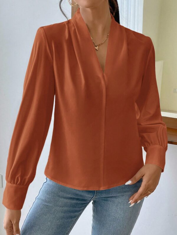 Blusa de Oficina Elegante de Manga Larga con Cuello en V - Image 3