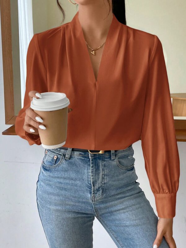 Blusa de Oficina Elegante de Manga Larga con Cuello en V - Image 4