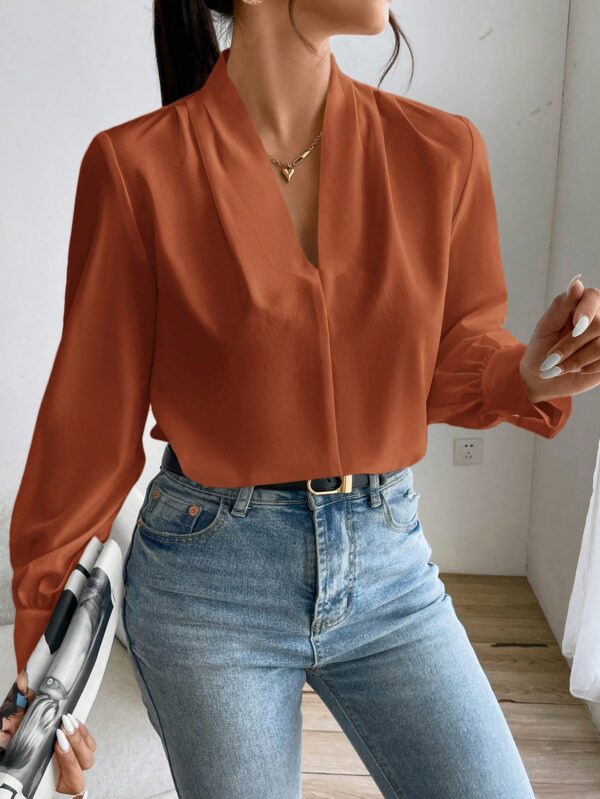 Blusa de Oficina Elegante de Manga Larga con Cuello en V - Image 5