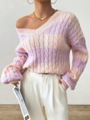 Sweater Oversize Bicolor con Cuello en V y Mangas Caídas