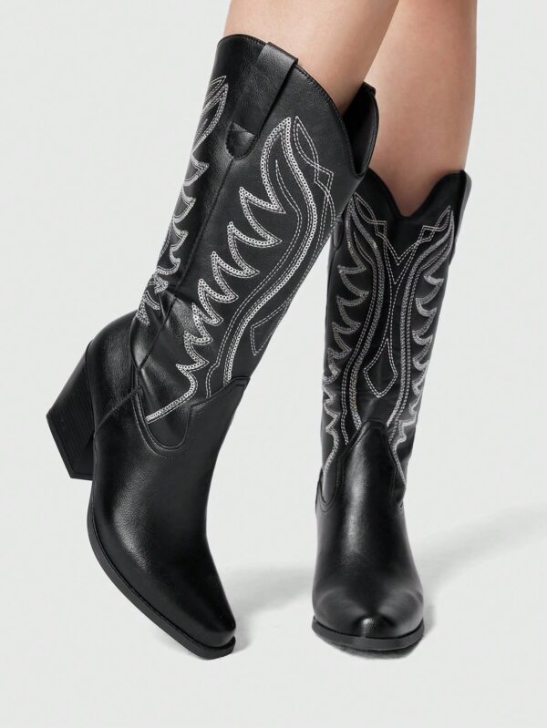 Botas Negras de Estilo Vaquero con Bordado y Tacón Robusto - Image 7
