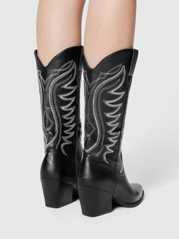 Botas Negras de Estilo Vaquero con Bordado y Tacón Robusto - Image 10