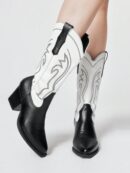Botas Negras de Estilo Vaquero con Bordado y Tacón Robusto