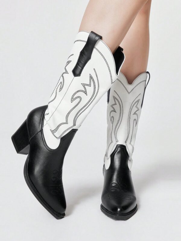 Botas Negras de Estilo Vaquero con Bordado y Tacón Robusto - Image 12