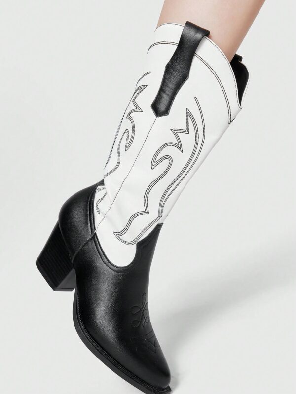 Botas Negras de Estilo Vaquero con Bordado y Tacón Robusto - Image 14