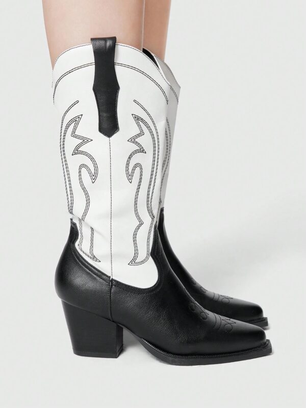 Botas Negras de Estilo Vaquero con Bordado y Tacón Robusto - Image 15