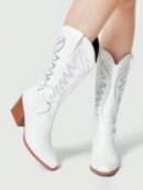 Botas Negras de Estilo Vaquero con Bordado y Tacón Robusto