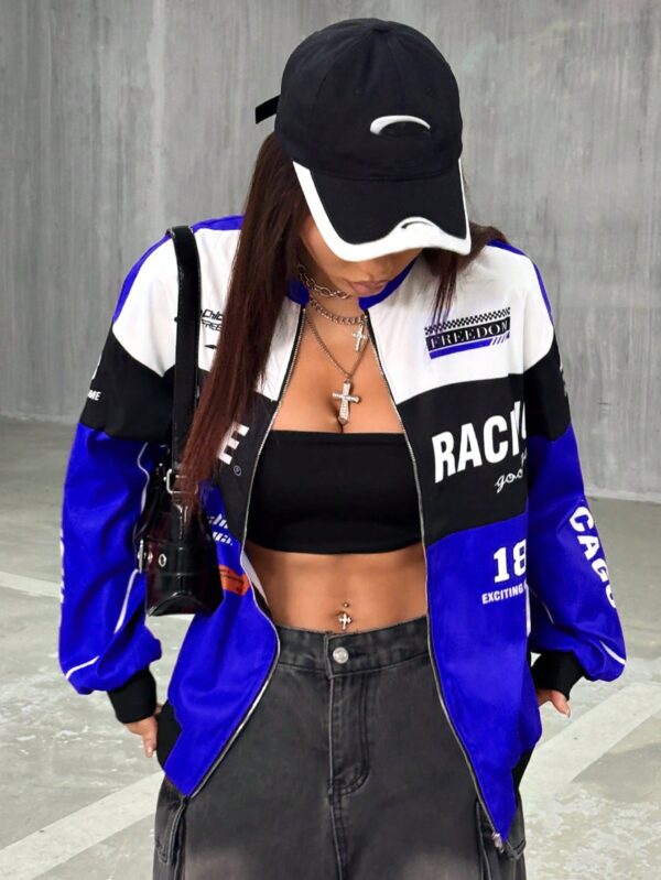 Campera Bomber Letras Contraste con Hombros Caídos - Image 22