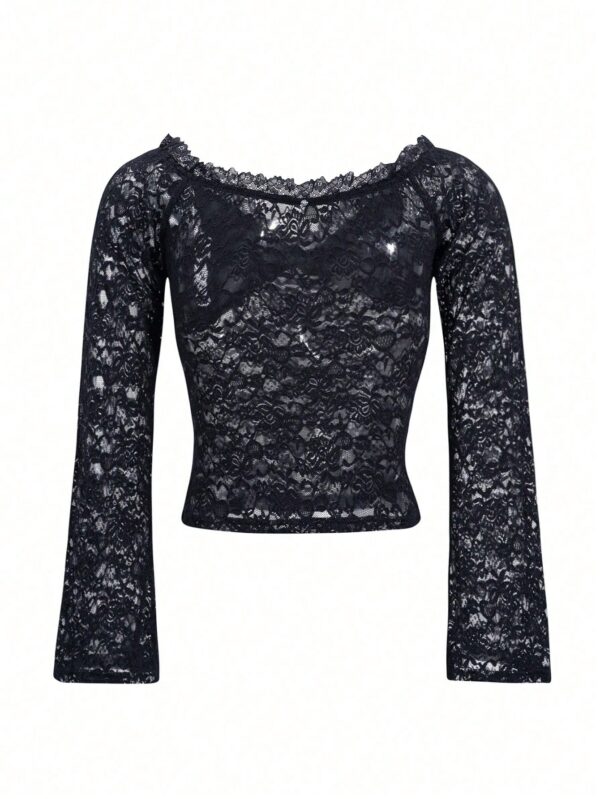 Blusa Y2K Ajustada con Hombros Descubiertos y Manga Larga de Encaje - Image 16