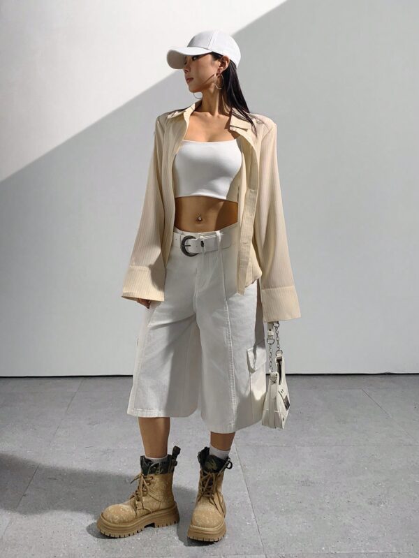 Blusa de Negocios Casual a Rayas con Botones y Manga Larga - Image 34
