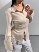 Blusa de Negocios Casual a Rayas con Botones y Manga Larga