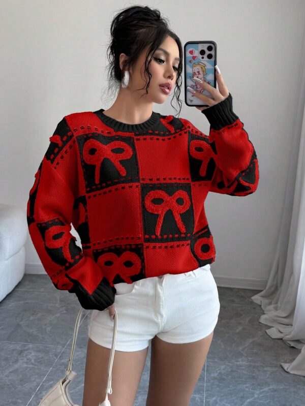 Sweater Tejido con Diseño a Cuadros y Detalle de Moño 3D - Image 25