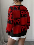 Sweater Tejido con Diseño a Cuadros y Detalle de Moño 3D