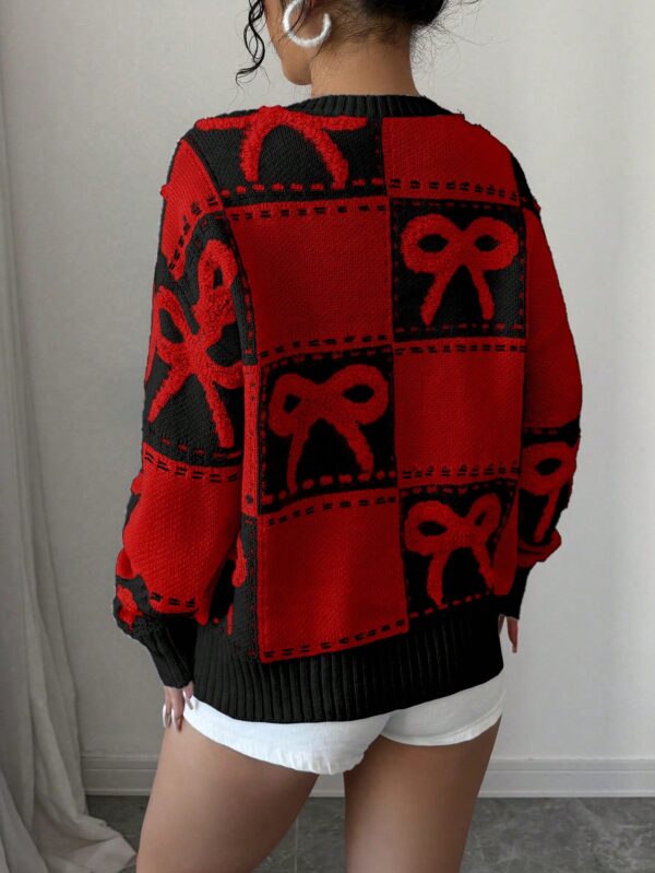 Sweater Tejido con Diseño a Cuadros y Detalle de Moño 3D - Image 26