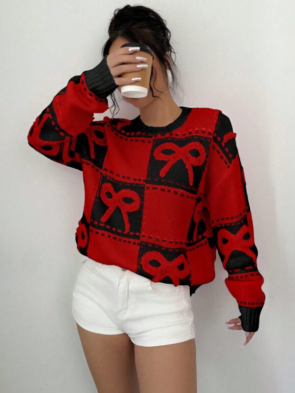 Sweater Tejido con Diseño a Cuadros y Detalle de Moño 3D - Image 27