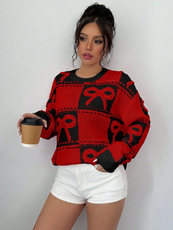 Sweater Tejido con Diseño a Cuadros y Detalle de Moño 3D - Image 28