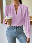 Blusa de Oficina Elegante de Manga Larga con Cuello en V