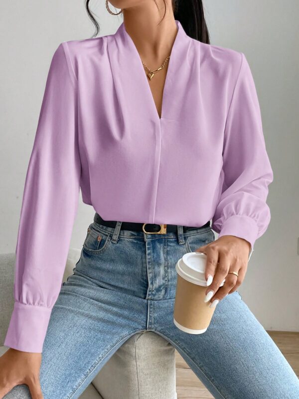 Blusa de Oficina Elegante de Manga Larga con Cuello en V - Image 11