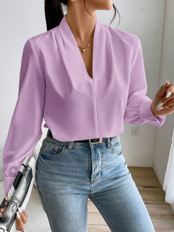 Blusa de Oficina Elegante de Manga Larga con Cuello en V - Image 12