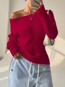 Sweater Asimétrico de Hombro Caído y Manga Larga