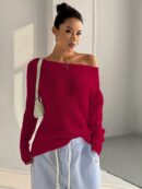 Sweater Asimétrico de Hombro Caído y Manga Larga