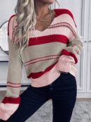 Sweater Casual a Rayas con Hombros Caídos para Otoño/Invierno