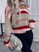 Sweater Casual a Rayas con Hombros Caídos para Otoño/Invierno