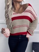 Sweater Casual a Rayas con Hombros Caídos para Otoño/Invierno
