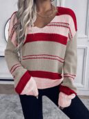 Sweater Casual a Rayas con Hombros Caídos para Otoño/Invierno