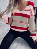 Sweater Casual a Rayas con Hombros Caídos para Otoño/Invierno