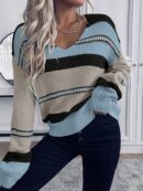 Sweater Casual a Rayas con Hombros Caídos para Otoño/Invierno