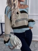 Sweater Casual a Rayas con Hombros Caídos para Otoño/Invierno