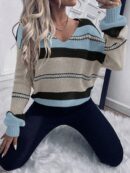 Sweater Casual a Rayas con Hombros Caídos para Otoño/Invierno