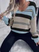 Sweater Casual a Rayas con Hombros Caídos para Otoño/Invierno