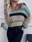 Sweater Casual a Rayas con Hombros Caídos para Otoño/Invierno