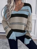 Sweater Casual a Rayas con Hombros Caídos para Otoño/Invierno