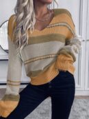 Sweater Casual a Rayas con Hombros Caídos para Otoño/Invierno