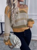 Sweater Casual a Rayas con Hombros Caídos para Otoño/Invierno