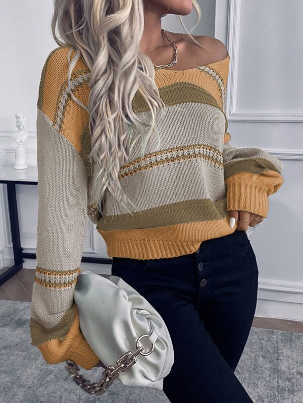 Sweater Casual a Rayas con Hombros Caídos para Otoño/Invierno - Image 66