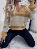 Sweater Casual a Rayas con Hombros Caídos para Otoño/Invierno