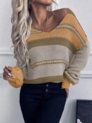 Sweater Casual a Rayas con Hombros Caídos para Otoño/Invierno