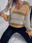 Sweater Casual a Rayas con Hombros Caídos para Otoño/Invierno