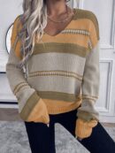 Sweater Casual a Rayas con Hombros Caídos para Otoño/Invierno