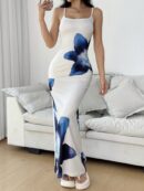 Vestido Largo Elegante con Estampado Floral y Tirantes Delgados