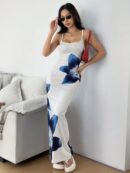 Vestido Largo Elegante con Estampado Floral y Tirantes Delgados
